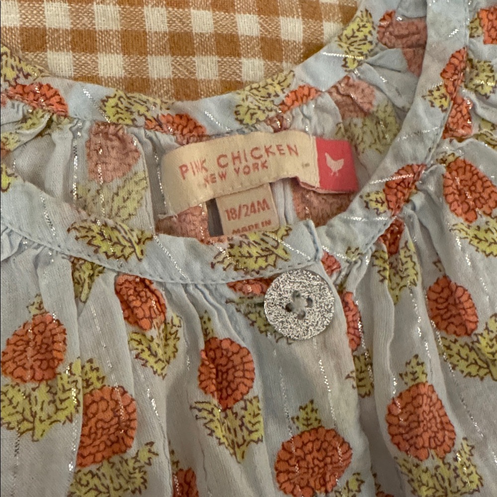 Pink Chicken Blue and Orange Floral Baby Set with Bloomers - Picture 2 of 3